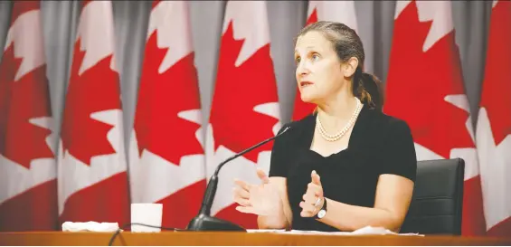  ?? COLE BURSTON/THE CANADIAN PRESS ?? Deputy Prime Minister Chrystia Freeland says Canada “will not back down” after the U.S. reinstitut­ed tariffs on Canadian aluminum. The U.S. cited national security concerns as the reason for the move, saying Canada had flooded the country with products. The Canadian industry says exports from Canada have actually fallen.