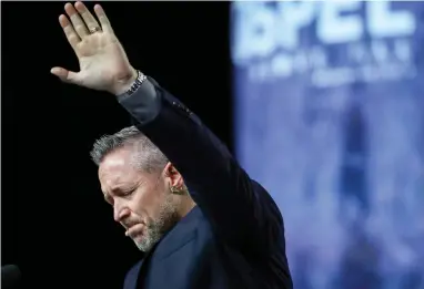  ?? ASSOCIATED PRESS ?? In this Wednesday, June 12, 2019 file photo, J. D. Greear, president of the Southern Baptist Convention, talks about sexual abuse within the SBC on the second day of the SBC’S annual meeting in Birmingham, Ala. On March 30, 2021, Greear posted a photo on Facebook of him getting the COVID-19 vaccine. It drew more than 1,100 comments — many of them voicing admiration, and many others assailing him.