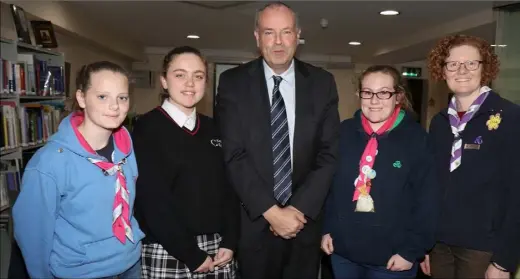  ??  ?? Ava Carroll, Saoirse Maloney, Denise Smith and Una Wafer (Seashell Senior Branch, Courtown) with Gerald Fleming.