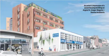  ?? ?? An artist's impression of a social housing building on Argyle St. Image: Maguire + Devine Architects