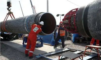  ?? Photograph: Anton Vaganov/Reuters ?? Constructi­on of the Nord Stream 2 gas pipeline in Russia in 2019. Russian gas supplies to the EU have dropped 25% in recent months.