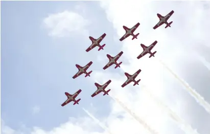  ??  ?? The Snowbirds were back home as part of their cross-Canada Operation Inspiratio­n tour last Tuesday. Photos by Larissa Kurz.