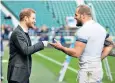  ??  ?? Prince Harry chats to James Haskell