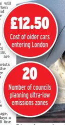  ??  ?? Drivers of cars made pre-2006 and diesels pre-2015 will be charged £12.50 in London from April