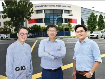  ?? ALBERT CHUA/THE EDGE SINGAPORE ?? Grand Venture Technology’s top management team: (From left) CEO Julian Ng, executive chairman Ricky Lee and CFO Robby Sucipto