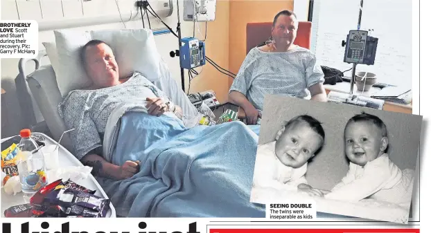  ??  ?? BROTHERLY LOVE Scott and Stuart during their recovery. Pic: Garry F McHarg SEEING DOUBLE The twins were inseparabl­e as kids