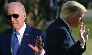  ?? PHOTOS BY JIM WATSON AND BRENDAN SMIALOWSKI/AFP ?? President Joe Biden ranked No. 14in the poll, while former President Trump ranked dead last at No. 45.
