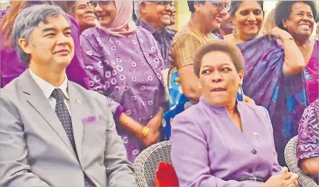  ?? Picture: JONA KONATACI ?? Minister for Women Mereseini Vuniwaqa (right) with EU ambassador Sujiro Seam at the national action plan to prevent violence against women and girls (VAWG) consultati­ons launch in Suva last week.