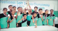  ?? SBTA ?? ▪ Uttar Pradesh players pose after winning medals at the Softball National Championsh­ip in Ahmedabad.