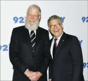  ?? PHOTO BY EVAN AGOSTINI — INVISION — AP, FILE ?? In this file photo, Sen. Al Franken, D-Minn., right, and former talk show host David Letterman arrive for their conversati­on at 92Y in New York. Letterman and Franken have teamed up with the Primetime Emmy Award-winning series “Years of Living...
