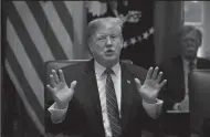  ?? OLIVIER DOULIERY/ABACA PRESS ?? U.S. President Donald Trump speaks Tuesday during a Cabinet meeting in the Cabinet Room of the White House in Washington, D.C.