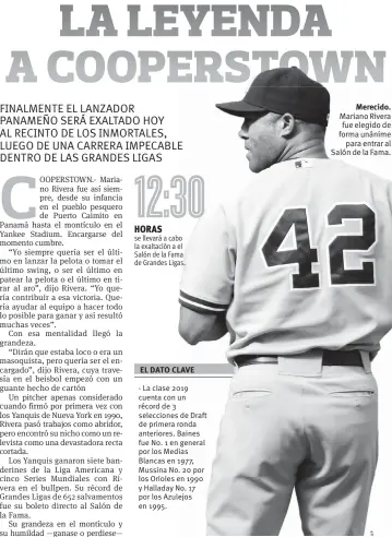  ??  ?? Merecido. Mariano Rivera fue elegido de forma unánime para entrar al Salón de la Fama.