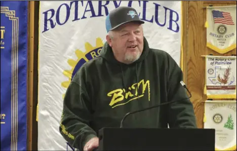  ?? Staff photo/Corey Maxwell ?? Russ Bailey spoke to members of the New Bremen-New Knoxville Rotary Club on Tuesday morning about his show “BrushPile Fishing” and the experience­s he’s had along the way.