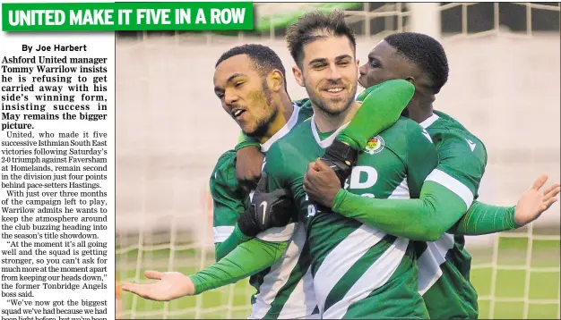  ?? Picture: Paul Amos. FM26496433 ?? Ashford’s Aaron Condon celebrates after scoring one of his two goals against Faversham on Saturday