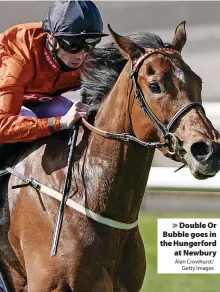  ?? Alan Crowhurst/ Getty Images ?? > Double Or Bubble goes in the Hungerford at Newbury