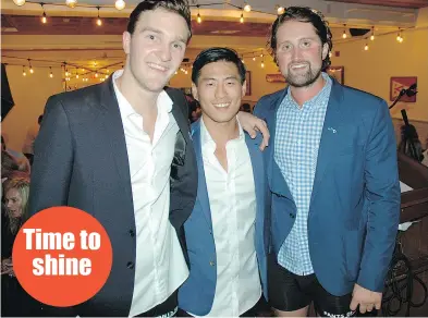  ?? PHOTOS: FRED LEE/PNG ?? Prostate cancer champions Taylor Scholz, Yongku Jung and Will Konantz dropped their pants in Vancouver for their latest fundraisin­g effort to raise money for prostate cancer research and awareness of the disease.