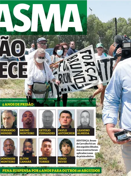  ??  ?? DOMINGOS MONTEIRO
BRUNO MONTEIRO
ELTON CAMARÁ
GETÚLIO FERNANDES
NUNO TORRES
PAVLO ANTONCHUK
TIAGO NEVES
LEANDRO ALMEIDA
SENTENÇA. Bruno de Carvalho foi um dos arguidos ilibados, mas a 9 outros foram aplicados 5 anos de prisão efetiva