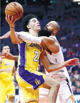  ?? AP FOTO ?? BALL TAKES CONTROL OF THE BALL. Lonzo Ball, the LA Lakers’ teenage sensation makes his presence felt in his second game in the NBA.