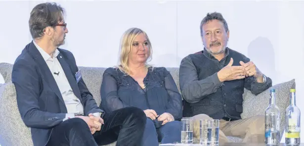  ??  ?? > From left: Create Central chairman Ed Shedd, member Debbie Isitt, and Peaky Blinders creator Steven Knight at the launch of the new body