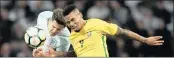  ?? PICTURE: EPA ?? UP FOR CHALLENGE: England’s John Stones, left, vies for the ball with Brazil’s Gabriel Jesus during yesterday’s internatio­nal friendly at Wembley.