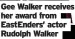  ?? ?? Gee Walker receives her award from EastEnders’ actor Rudolph Walker