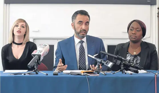  ?? Picture: PA. ?? Sheku Bayoh’s partner Collette Bell, left, and his sister Kadi Johnson with lawyer Aamer Anwar during a press conference yesterday to outline their unpreceden­ted civil action against Police Scotland.