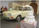  ??  ?? VW 411 getting hitched, with loo-roll cake