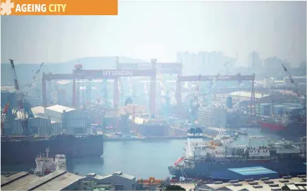  ?? — Reuters ?? Giant cranes of Hyundai Heavy Industries are seen in Ulsan, South Korea.