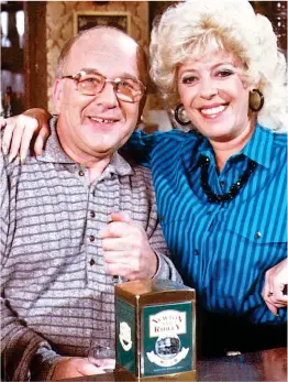  ??  ?? Behind the bar: With TV wife Bet played by Julie Goodyear