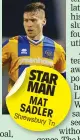  ??  ?? STAR MAN MAT SADLER Shrewsbury Tn