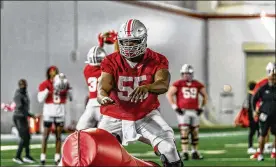  ??  ?? A bit of an afterthoug­ht a year ago at this time, Matthew Jones has been a breakout performer for Ohio State on the offensive line over the past year.