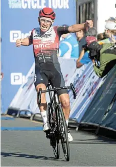  ?? /Peter Heeger /Gallo Images ?? We did it: Chris Jooste wins the 2023 Cape Town Cycle Tour, the first time in years that a breakaway produced the victor in the race, which has tended to be a sprinters’ contest.