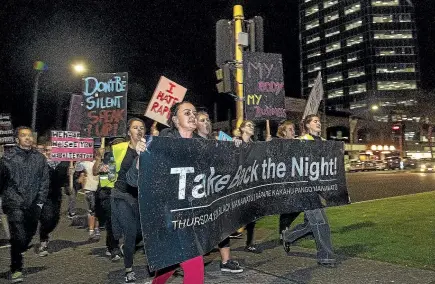  ?? WARWICK SMITH/STUFF ?? People marched from Massey University to The Square – Te Marae o Hine to take back the night.