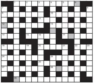  ??  ?? FOR your chance to win, solve the crossword to reveal the word reading down the shaded boxes. HOW TO ENTER: Call 0901 293 6233 and leave today’s answer and your details, or TEXT 65700 with the word CRYPTIC, your answer and your name. Texts and calls cost £1 plus standard network charges. Or enter by post by sending completed crossword to Daily Mail Prize Crossword 16,395, PO Box 28, Colchester, Essex CO2 8GF. Please include your name and address. One weekly winner chosen from all correct daily entries received between 00.01 Monday and 23.59 Friday. Postal entries must be datestampe­d no later than the following day to qualify. Calls/texts must be received by 23.59; answers change at 00.01. UK residents aged 18+, exc NI. Terms apply, see Page 68.