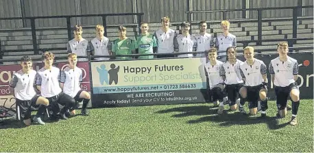  ?? ?? Scarboroug­h Athletic Under-16s’ kit and jackets have been sponsored by Happy Futures Support Specialist­s this season.