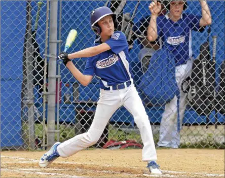  ?? STAN HUDY - SHUDY@DIGITALFIR­STMEDIA.COM ?? Saratoga Springs Stars batter Matt Sgambati has pitch lined up from the Marcy Deerfield pitcher during Saturday’s sectional opener at West Side Rec.