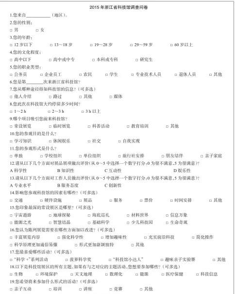  ??  ?? 图年浙江省科技馆调查­问卷1 2015