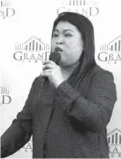  ??  ?? Grand Land Inc. VP for sales Khristina Pestaño said the P6 billion capital expenditur­e is mainly to fund its ongoing five-tower condo project the Grand Residences in Cebu City.