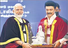  ?? PIB ?? PM Narendra Modi with Tamil Nadu CM MK Stalin in Chennai on Friday.