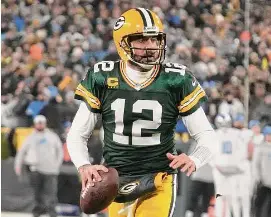  ?? Morry Gash/Associated Press ?? The Green Bay Packers’ Aaron Rodgers during the first half against the Detroit Lions on Jan. 8 in Green Bay, Wis.