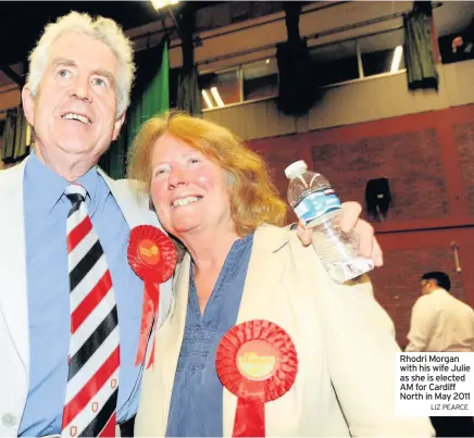  ?? LIZ PEARCE ?? Rhodri Morgan with his wife Julie as she is elected AM for Cardiff North in May 2011