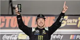  ?? Isaac Brekken/Associated Press ?? Kurt Busch celebrates after winning a NASCAR Cup Series auto race in 2020, in Las Vegas. Busch’s career was prematurel­y curtailed from the lingering effects of a concussion suffered in a wreck during qualifying last summer at Pocono Raceway.