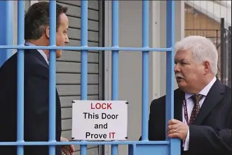  ??  ?? Porridge: The PM tours HMP Onley near Rugby ahead of yesterday’s speech