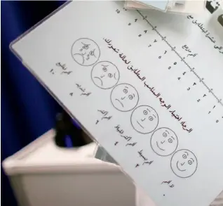  ??  ?? A chart used at Guantanamo Bay’s detainee hospital
allows patients to indicate their pain level.