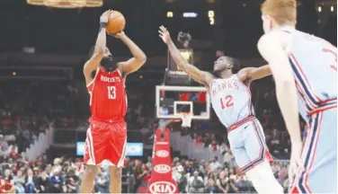  ?? Reuters ?? Houston Rockets’ James Harden (13) in action against Atlanta Hawks during their NBA game at State Farm Arena in Atlanta on Tuesday.