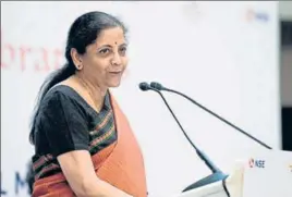  ?? MANOEJ PAATEEL/MINT ?? ■
Finance minister Nirmala Sitharaman at the NSE event in Mumbai on Tuesday.
