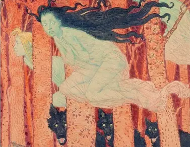  ??  ?? Eugène Grasset (1841 – 1917),
Trois femmes et trois loups, 1892 (particolar­e), Musée des Arts Décoratifs, Parigi