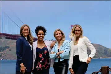  ?? NWSL TO THE BAY/ALLISON PR — CONTRIBUTE­D ?? From left, Brandi Chastain, Danielle Slaton, Aly Wagner and Leslie Osbourne pose in front of the Golden Gate Bridge, near the San Francisco location of their new NWSL Bay Area team's first public event.