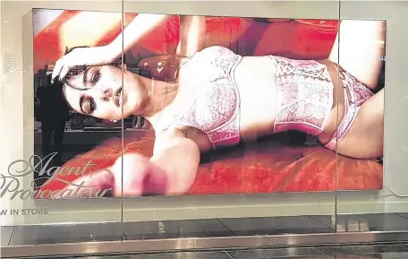  ??  ?? Anger: The House of Fraser poster promoting Agent Provocateu­r’s luxury lingerie at Dundrum Town Centre