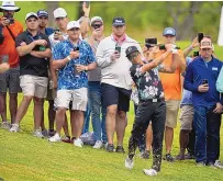  ?? ERIC GAY/ASSOCIATED PRESS ?? Rickie Fowler hits to the green from the rough on the second hole Wednesday in his first-round match against world No. 2 Jon Rahm. Fowler, seeded 49th in the 64-man field, beat Rahm 2 and 1.